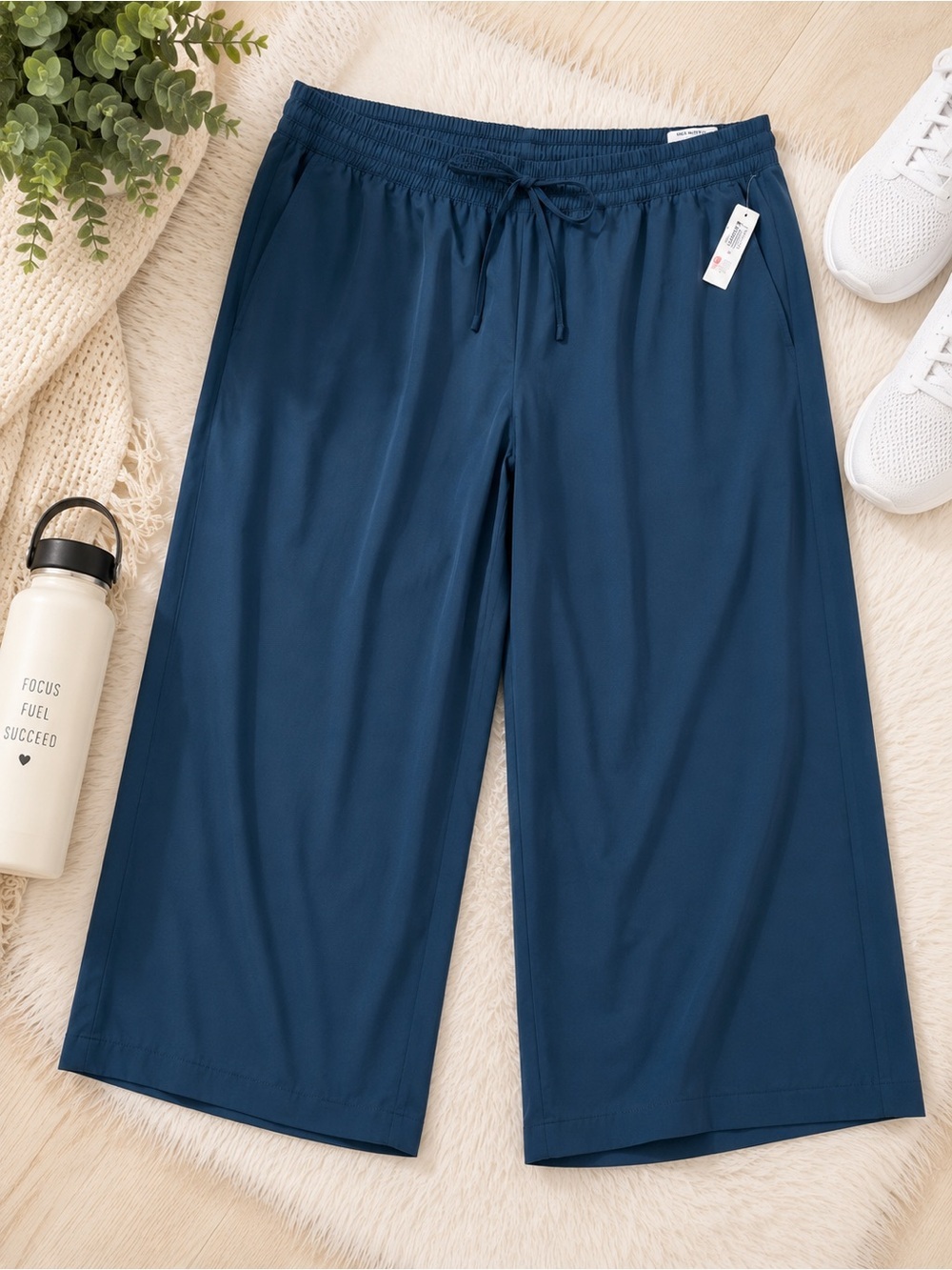 Navy Wide-Leg Drawstring active stretchtech Pants